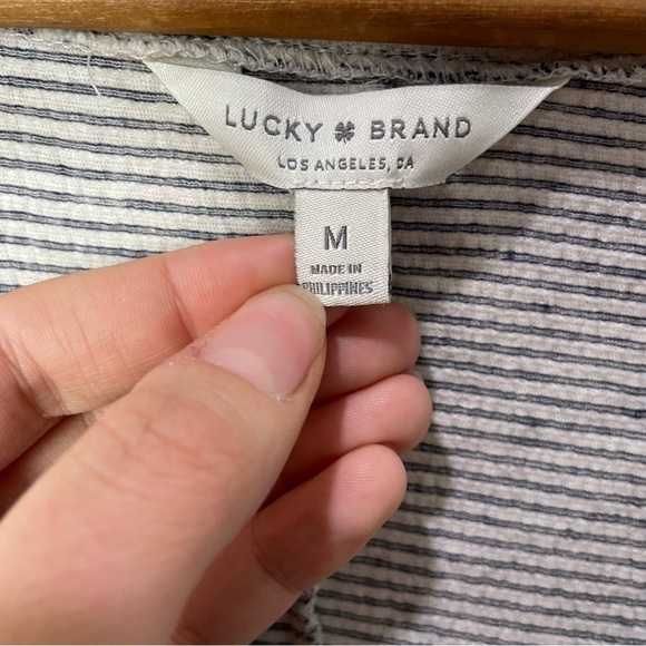 [Lucky Brand] Gray Striped Ruffle Half Sleeve V-neck Mini Dress - Picture 4 of 7